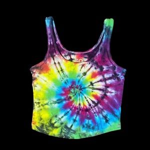Tie Dye Hand Dyed Rainbow Spiral Crop Top Tank Sz XS